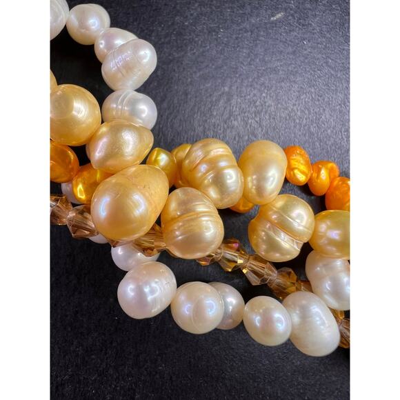 NEW yellow freshwater pearl multi strand necklace with sterling silver clasp - Picture 6 of 13